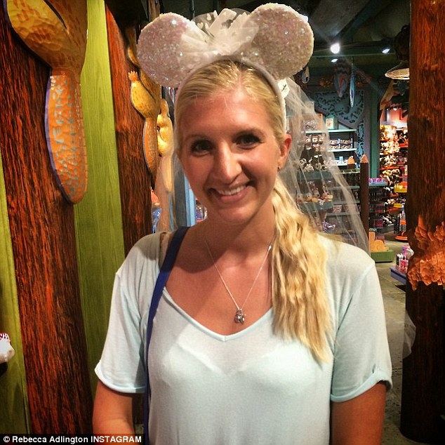 'Couldn't help myself today.... Was a Disney bride!' Rebecca wrote  after trying on bunny ears in Disney World