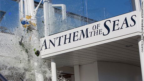Breaking bottle news: The Anthem of the Seas was named at a ceremony held onboard while the boat was dockside in Southampton, England.