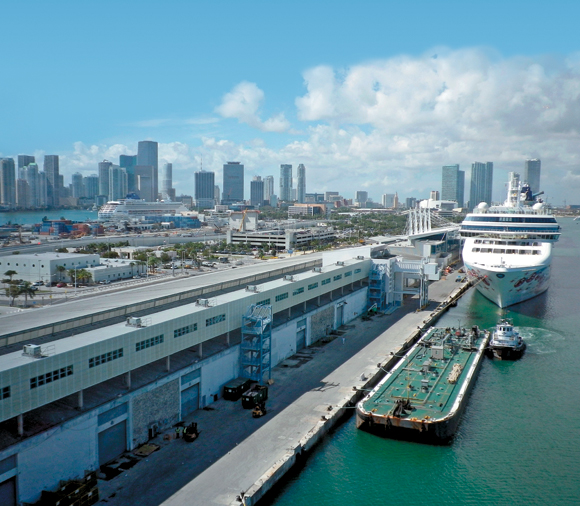 PortMiami, taken from the Norwegian Getaway. Home to more than a dozen cruise lines, the port is expected to top 4 million cruise passengers for the second straight year.