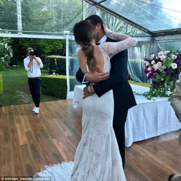 Stylish couple: Jesinta looked stunning in a $20,000 tulle dress by Vera Wang