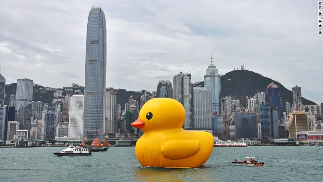A 16.5-meter inflatable rubber duck created by a Dutch artist mysteriously deflated and bobbed lifelessly in Victoria Harbour. It's Asia tour continued to Taiwan, where it exploded after an attempt to inflate it too quickly ended in tragedy.