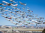 Taking off! Photographer Mike Kelley spent eight hours snapping planes leaving LAX to create the image