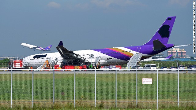 A Thai Airways Airbus that skidded off a runway in Bangkok had its logos painted over by workers after the accident. The airline said it merely invoked an industry standard crisis communication rule in obscuring the logos. 