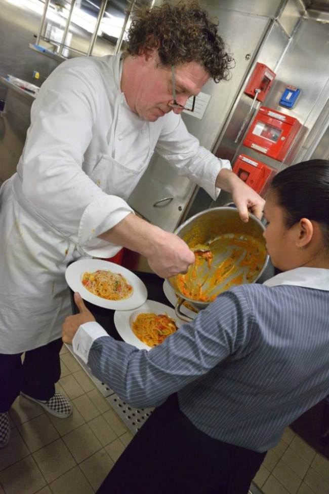 Marco Pierre White in the galley of The White Room aboard Ventura (Picture: Steve Dunlop)