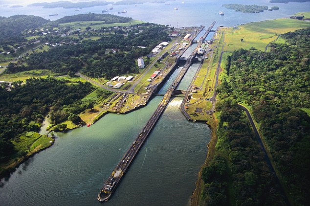 Awesome spectacle: An aerial view of Gatun Lock on the famous Panama Canal