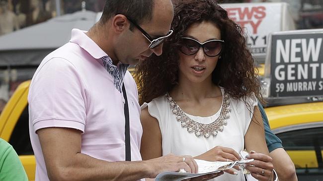 Newlyweds Valasia Limnioti, right, and Konstantinos Patronis in New York.