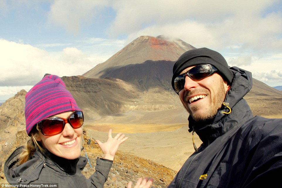 The honeymoon period doesn't have to end: Anne and Mike Howard pictured at the Ngauruhoe volcano, in New Zealand 