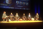 From left: Fran O'Sullivan, Derek Handley, Kirsti Grant, Jacinda Ardern, Chris Litchfield and Fiona Hewitt at this morning's PwC Herald Talks: Generation War