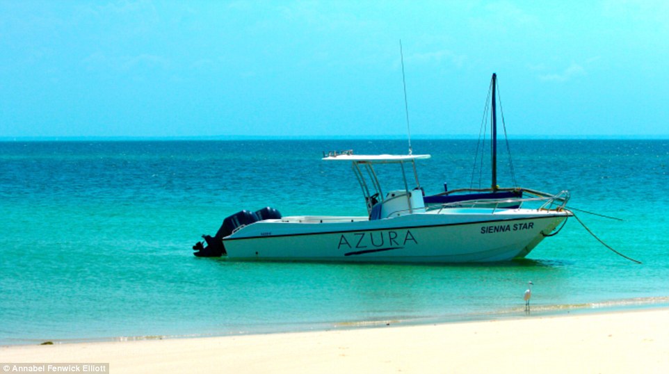 The first morning Annabel and two honeymoon couples were taken out on a speedboat (pictured) to go island-hopping on Azura's uninhabited surrounding land masses