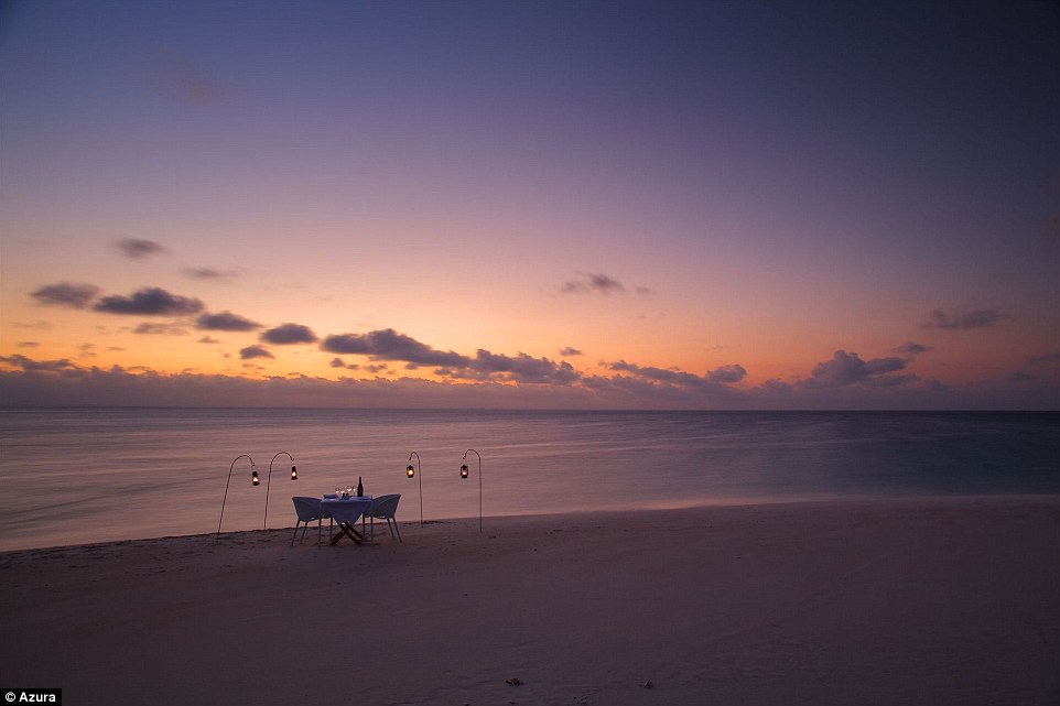 Dinners were served nightly in the restaurant, or set up for individual couples on private swathes of beach lit with lamps