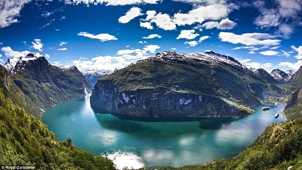 The south western Norwegian Geiranger fjord was listed in the top 12 liner sights for its snowcapped mountains and wild waterfalls