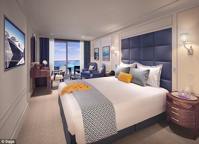 Future luxury: Inside a standard cabin of the new cruise ship Saga plans to launch in 2019