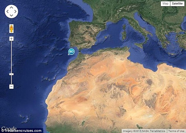 The Boudicca, carrying 784 guests and 356 crew members, departed Cadiz, Spain yesterday