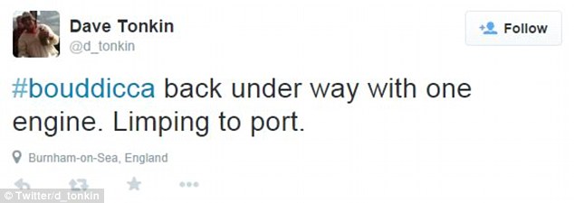 Dave Tonkin, whose father is on board, said the fire left the Boudicca ‘listing’ and ‘in pitch black’