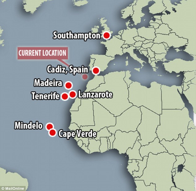 The ship is on an 18-night Cape Verde and the Canaries cruise, which departed Southampton on 20 January