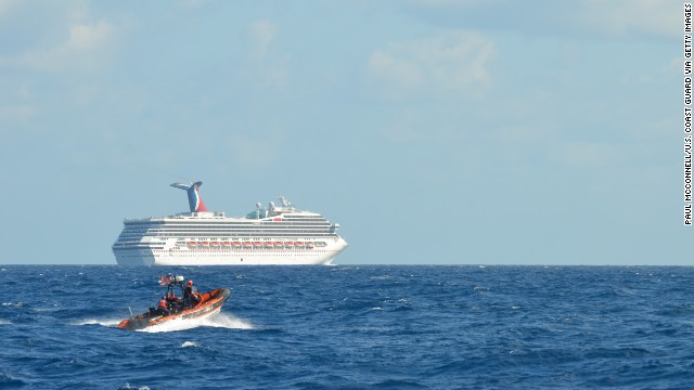 The cruise ship drifts in the Gulf of Mexico on Monday, February 11. The ship was carrying more than 3,200 passengers and nearly 1,100 crew members.