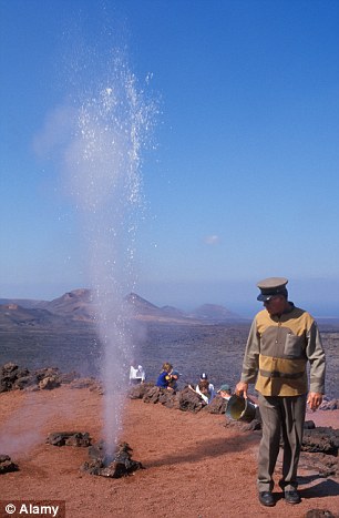 What a blast: Steam shoots from the ground in Lanzarote's national park