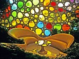 Multi-coloured: The giant front wall of coloured glass creates a stunning mosaic effect in the living area