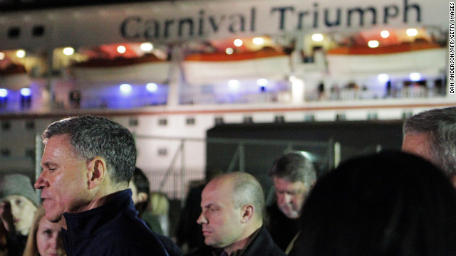Gerry Cahill, president and CEO of Carnival Cruise Lines, holds a press conference at the Alabama Cruise Terminal after the ship docked February 14. 