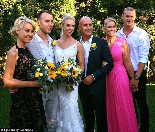Happy family: The mother-of-the-bride shared various snaps to her Facebook page, including one alongside her ex-husband and father-of-the-bride, Grant Kenny (third right)