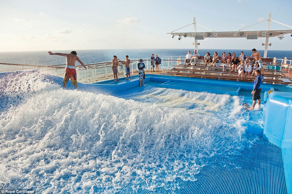 Surf's up: There is not one, but two surf machines on board 