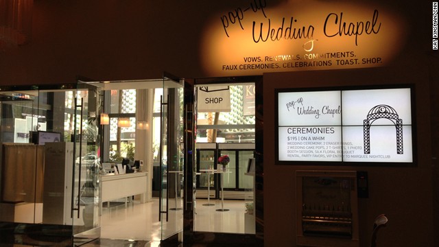 Not quite ready to legally commit? That's OK -- while the a href='http://www.cosmopolitanlasvegas.com/explore/popupweddingchapel.aspx' target='_blank'Pop-Up Wedding Chapel/a in the Cosmopolitan hotel and casino can perform official ceremonies, they also specialize in friend-to-friend, owner-to-pet, and in one notable case, groomsman-to-escort ceremonies.