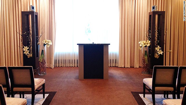 The view down the aisle in THEwedding Chapel's Gold Chapel. But really -- you're still thinking about that a href='http://www.mandalaybay.com/shark-reef/' target='_blank'shark tank/a, aren't you?