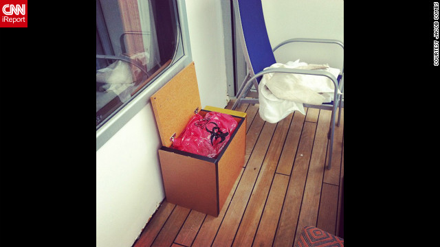 Instagram user Jacob Combs shot this photo of his balcony on the ship with the caption, Excited for working toilets!