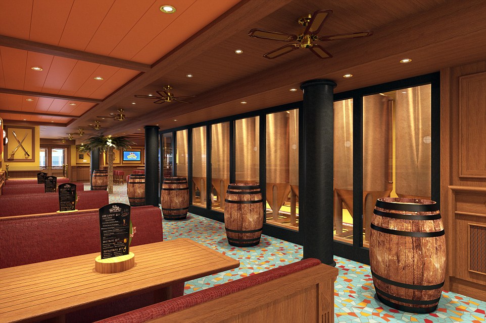 Carnival's Redfrog Pub will have large kettles to brew ales and lagers that can be enjoyed on tap from the bar and tabletop taps