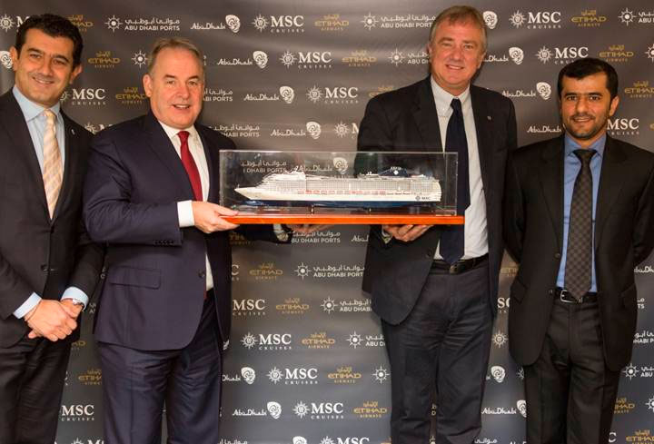 Left to right: Gianni Onorato, CEO of MSC Cruises; James Hogan, president and CEO of Etihad Airways; Pierfrancesco Vago, Executive Chairman of MSC Cruises; Captain Mohamed al Shamsi, CEO of Abu Dhabi Ports Company