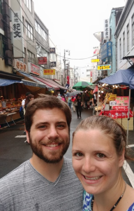 Chris and Natalie at the Tsukiji fish market in Tokyo. (Aug. 2015) 