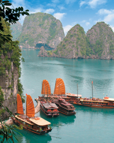At Ha Long Bay in Vietnam, Windstar’s Star Pride will offer close-up views of fishing junks and floating villages.