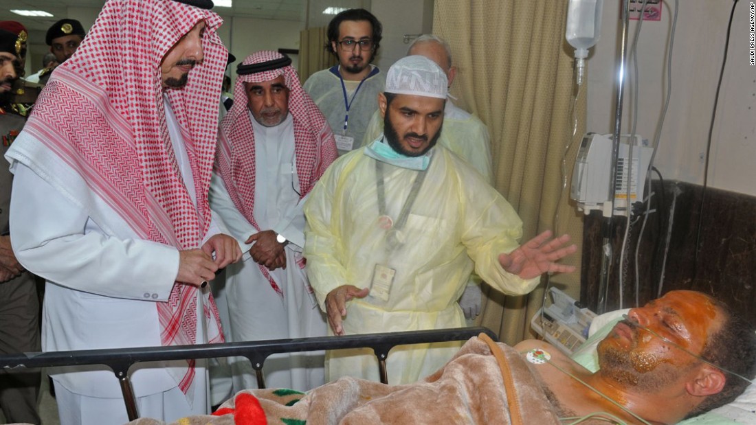 The governor of the Asir region in Saudi Arabia, Prince Faisal bin Khaled bin Abdulaziz, left, visits a man who was wounded in lt;a href=quot;http://www.cnn.com/2015/08/06/middleeast/saudi-arabia-mosque-attack/quot; target=quot;_blankquot;gt;a suicide bombing attack on a mosquelt;/agt; in Abha, Saudi Arabia, on August 6. ISIS claimed responsibility for the explosion, which killed at least 13 people and injured nine others.