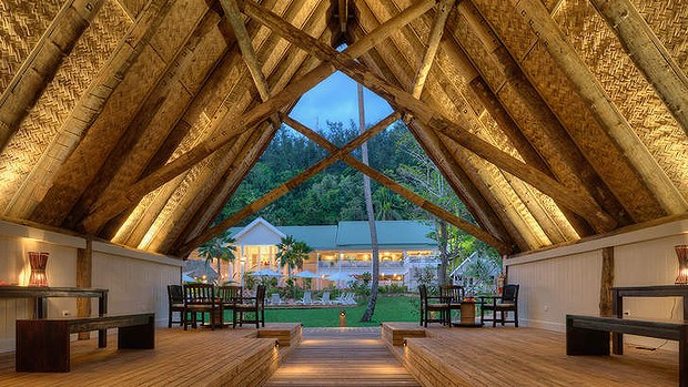 We're back: Clockwise from left, the arrivals bure on Malolo Island resort.