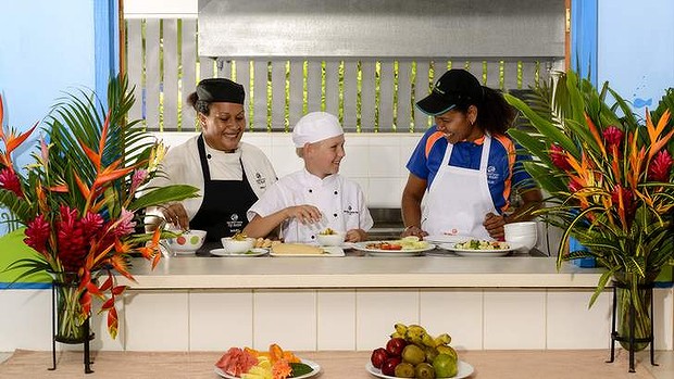 Jean Michel Cousteau Treehouse adventure program, junior chef, on Vanua Levu.