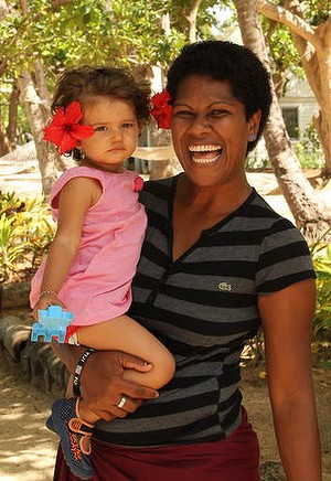 Nanny Gina with guest Evie on Malolo Island.