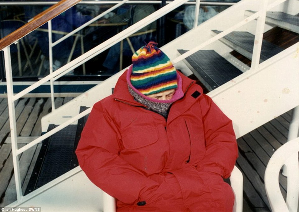We all like to chill out on holiday... but this poor man seems to be taking it slightly too literally as he freezes on deck