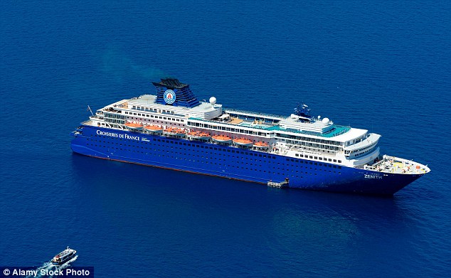  The Zenith cruise ship, pictured last June in Greece, is owned by Madrid-based Pullmantur Cruises