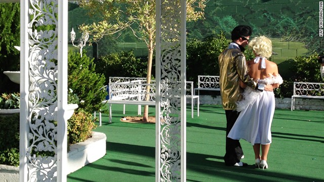 Elvis and Marilyn tie the knot at a href='http://www.alittlewhitechapel.com/' target='_blank'A Little White Wedding Chapel/a in Las Vegas.