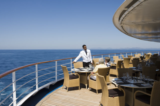 Outdoor seating at La Terrazza restaurant aboard cruiseship Silver Spirit (Silversea Cruises).