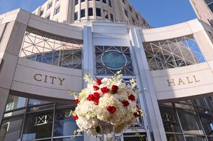 Flowers decorate the steps of Orlando City Hall on Jan. 6 as Mayor Buddy Dyer presided over a same-sex wedding ceremony for 44 couples.