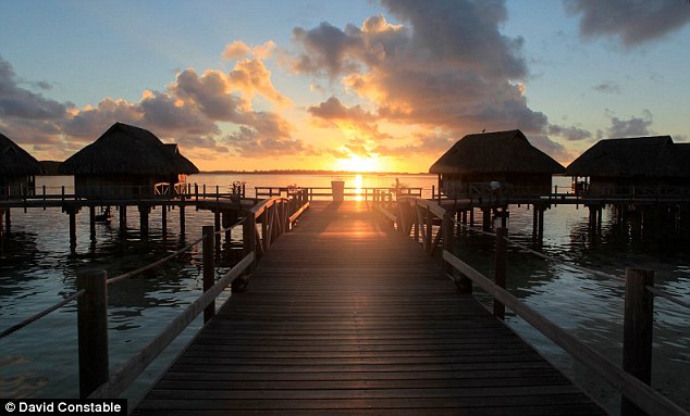 Water bungalows: David was grateful the huts were spaced a few metres apart in fear of some noisy neighbours
