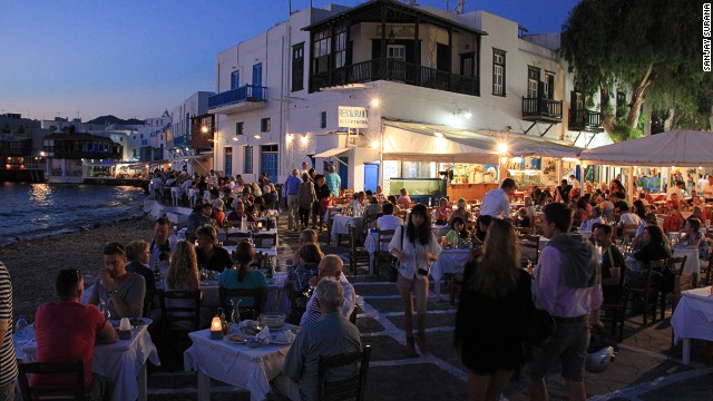 Some of the beaches on the Greek island of Mykonos get noisy at night -- and somewhat naked during the day. 