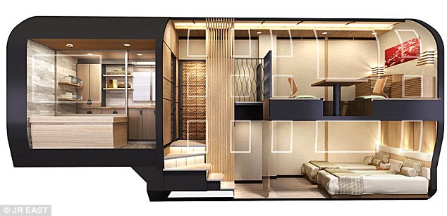 Super-luxury: Inside the two-storey deluxe suite, which will boast two double beds and a lounge area