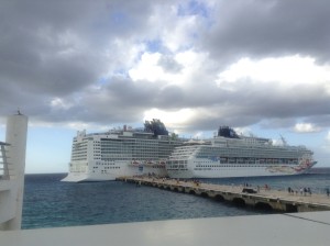 Norwegian Epic docking at Cozumel next to the smaller Norwegian Sun