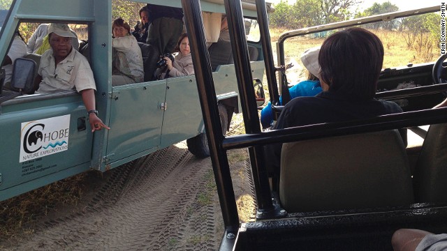 Other tourist guides are curious about Chobe Game Lodge's converted electric Land Rover.