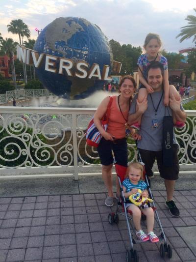 Daily News writer Don Kaplan with his family: wife Alex, and daughters Lily and Zoey (in the stroller) at Universal Orlando Resort.