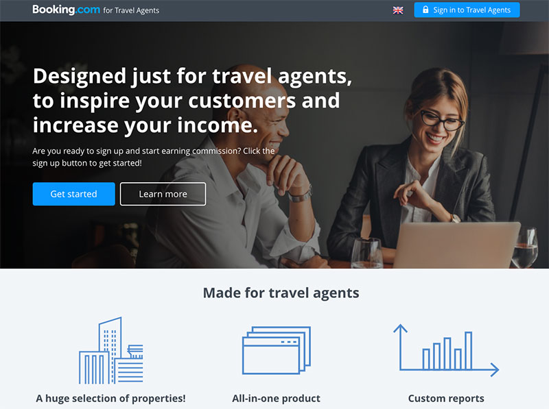 booking.com for travel agents landing page