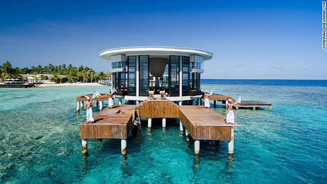 If there were a pictographic encyclopedia of the world, this is what you'd see under the dream honeymoon entry -- a villa in the middle of Maldives' crystal clear water. Things could get even more spectacular, if this a href='http://edition.cnn.com/2013/06/10/travel/space-age-underwater-hotel-maldives/index.html'underwater, space-age hotel/a ever gets built. 