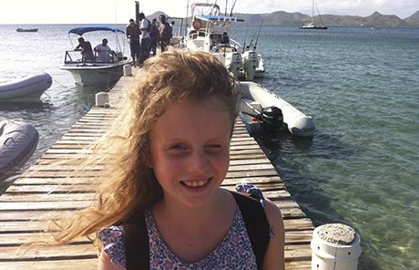 Harriets daughter Nancy on the quay at Nevis